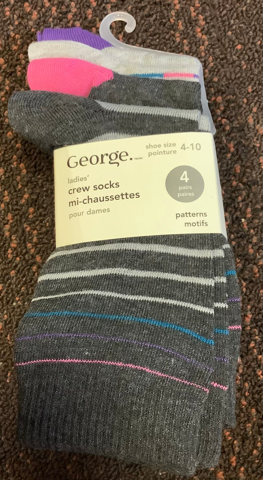 George Crew Socks Size 4-10 (ladies) dark grey/light green pink 4ct