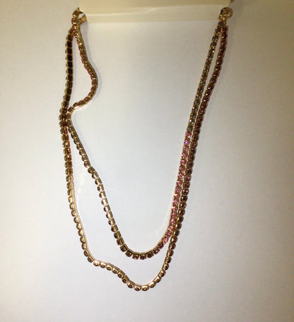 Diamond Tennis Necklace - Pink/Purple 2pc