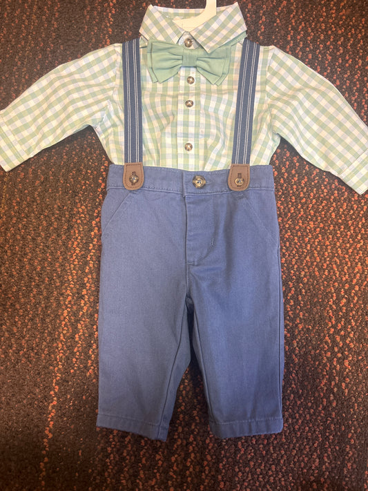 Kids Onesie and Overall Set - Green Plaid