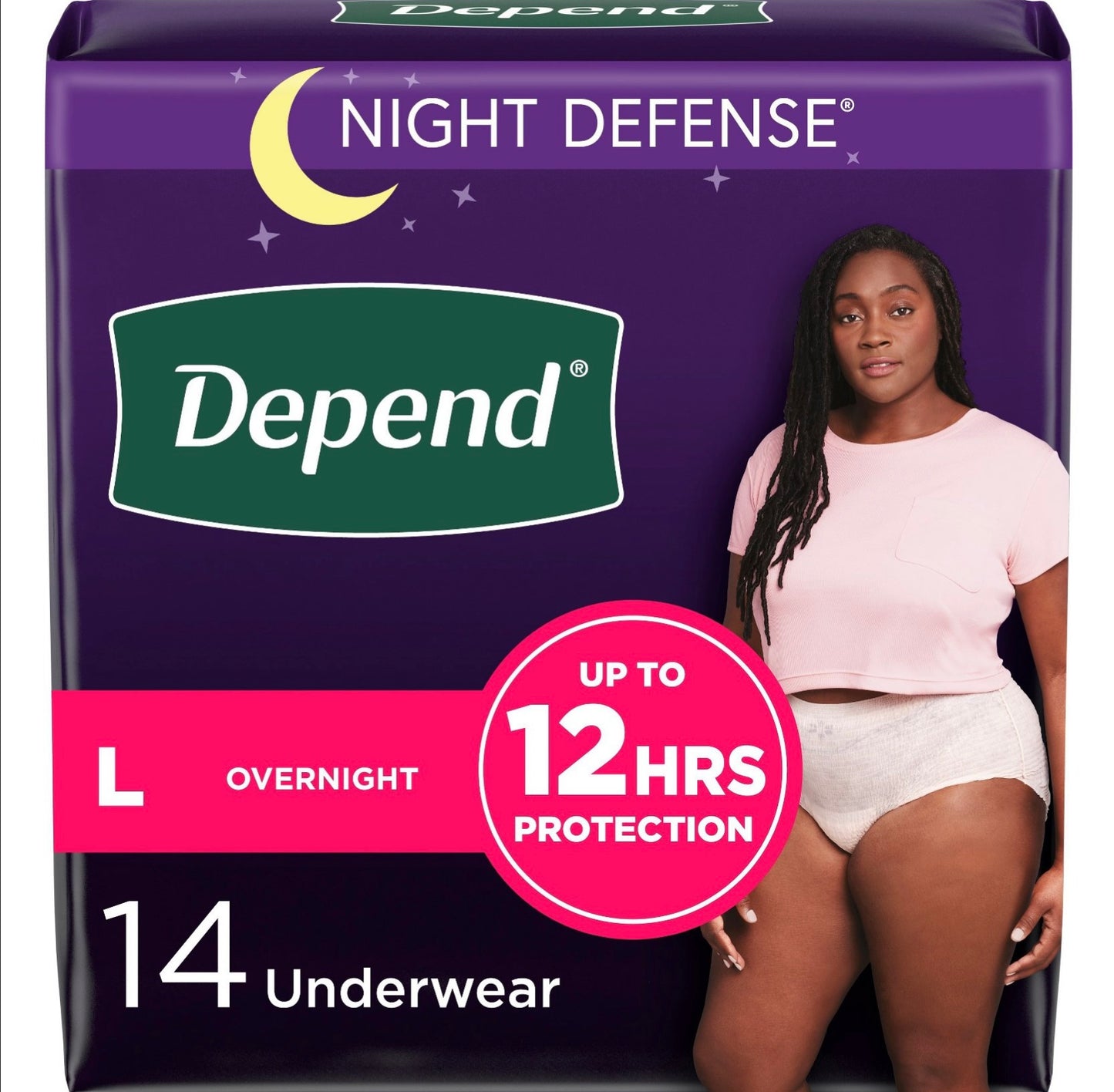 Depend Night Defense Adult Incontinence Underwear for Women - Overnight Absorbency - L - Blush - 14ct