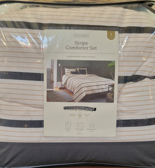 5pc Full/Queen Modern Stripe Comforter
Set Off-White