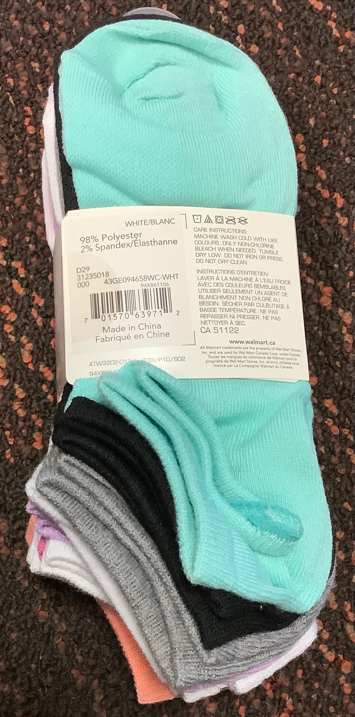 Athletic Works Low Cut Socks Size 4-10 (ladies) white and multicolor 10ct