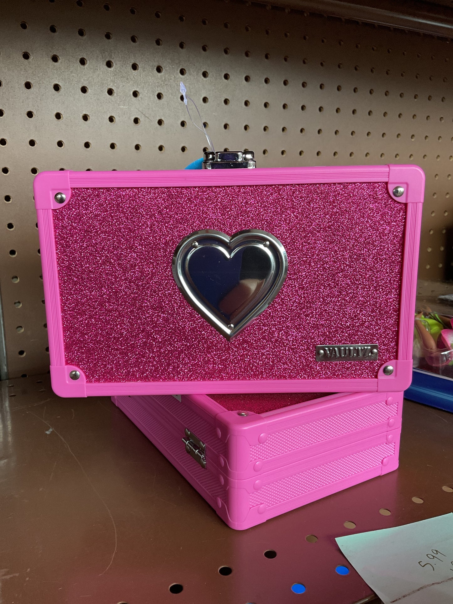 Vaultz Locking Pencil Box Pink Bling Heart