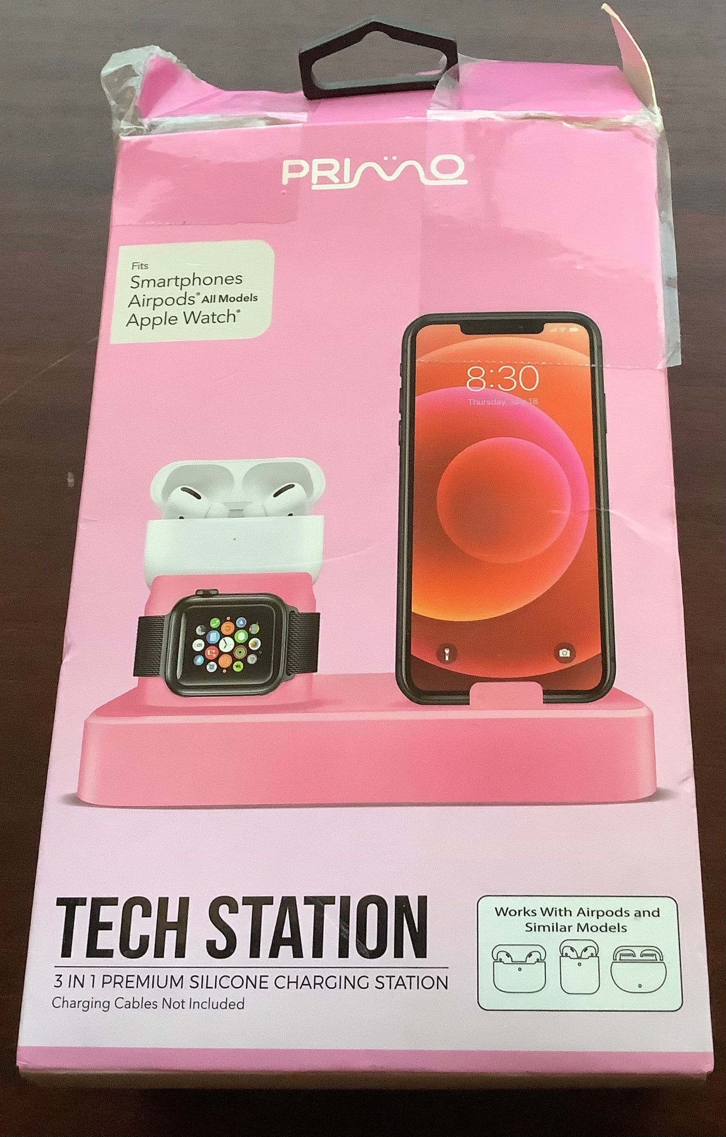 Primo Tech Station 3-in-1 Premium Charging Station – Fits Smartphones, AirPods, Apple Watch - Pink