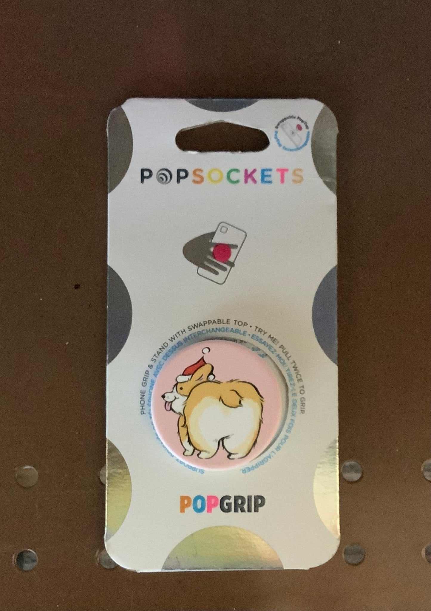 PopSockets PopGrip Cell Phone Grip & Stand - corgi with Santa hat