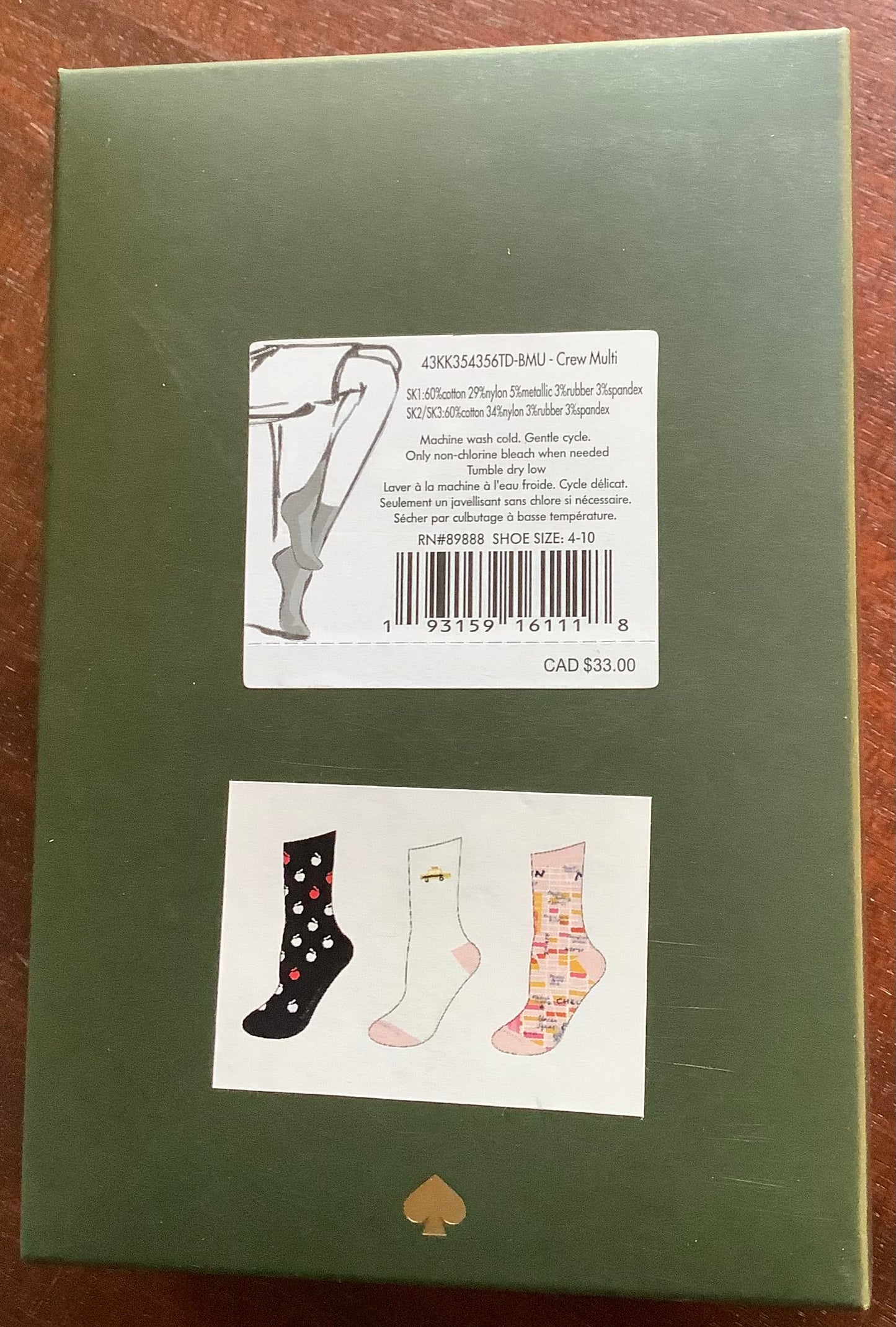 Kate Spade New York Crew Socks Size 4-10 (ladies) multi pattern 3ct