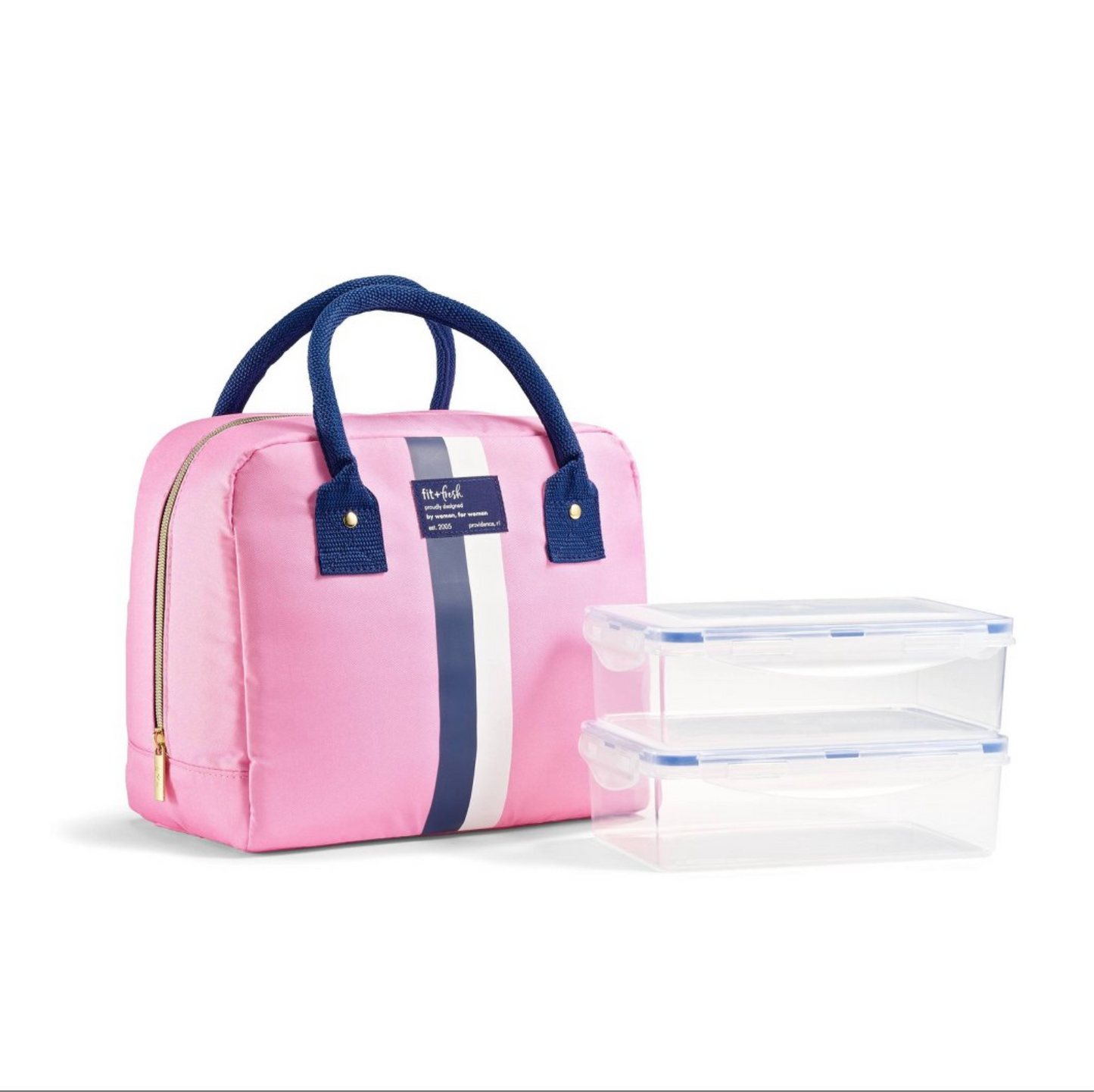 Fit & Fresh Bloomington Lunch Kit - Bubblegum with Navy and White Stripes - NEW