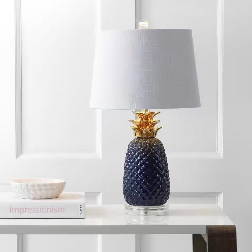 Pineapple 23 in. Navy/Gold Ceramic Table Lamp