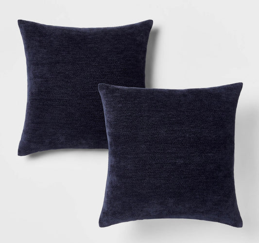2pk Chenille Square Throw Pillows - Navy Blue