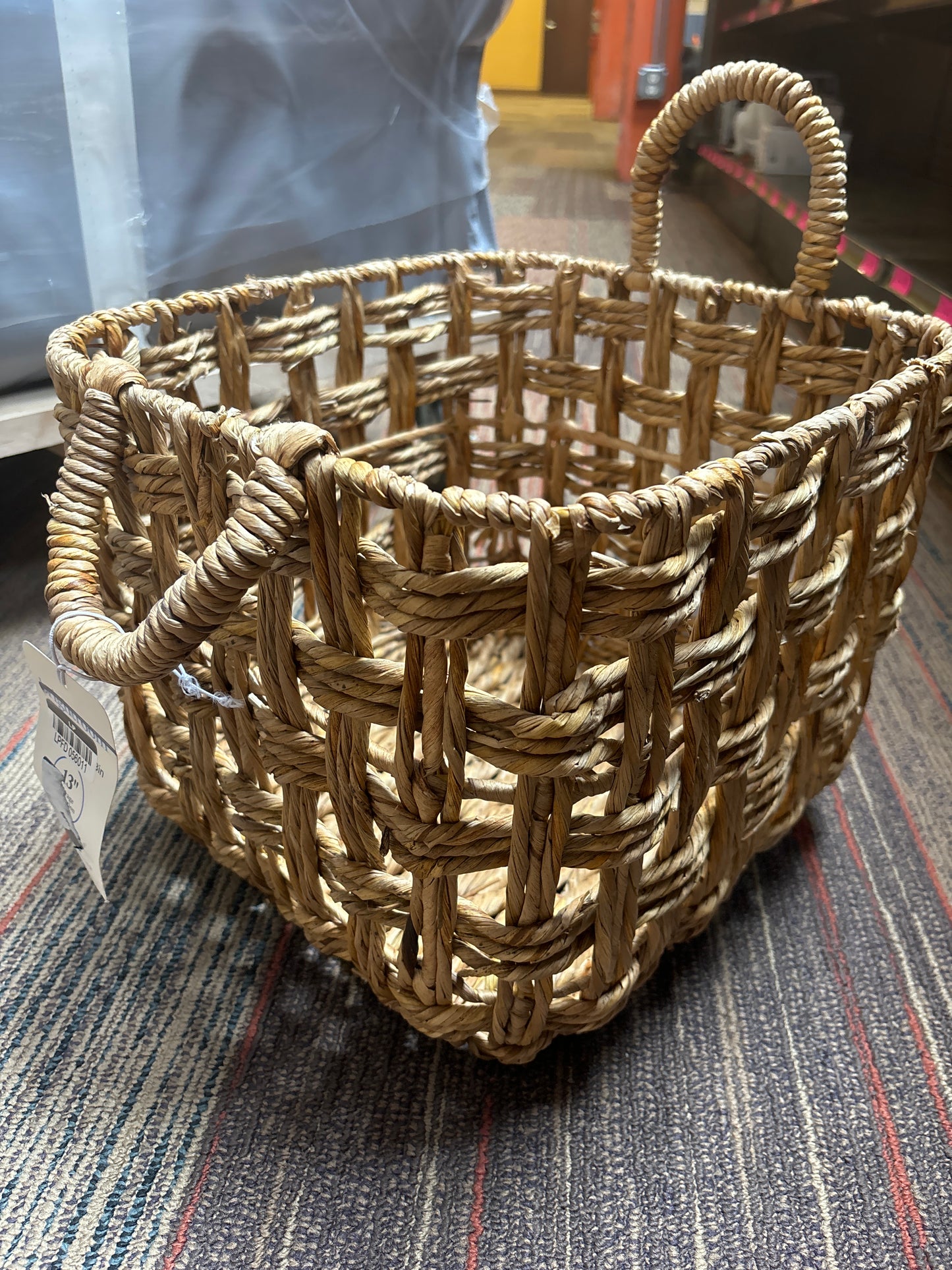 Tall Twisted Open Checkered Weave Basket