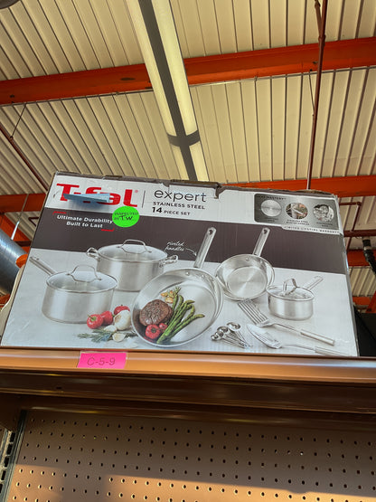 MISSING A FEW PIECES!!!!T-fal 14pc Performa Stainless Steel Cookware Set Silver AS IS