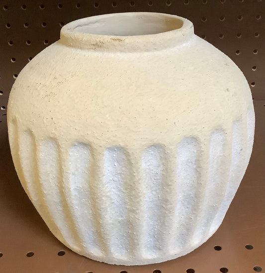 Short Carved Ceramic Vase - 6.75" Terracotta Tabletop Decor