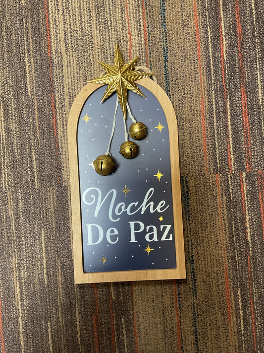 'Noche de Paz' with Metal Star and Bells Christmas Wood Wall Décor