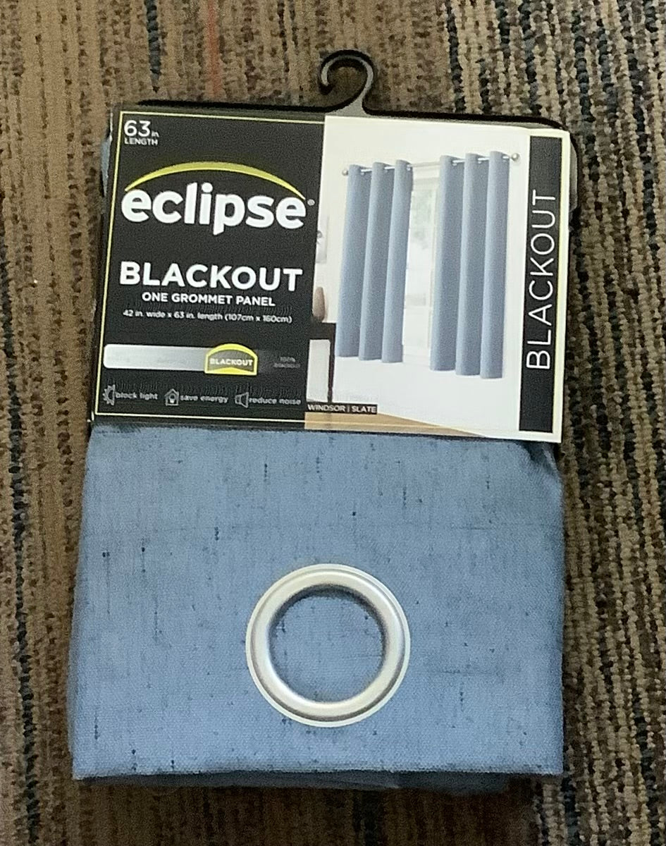 42"x63" Eclipse Blackout Windsor Window Curtain Panel Slate Gray: Thermal Insulated, Grommet Top, Modern Decor