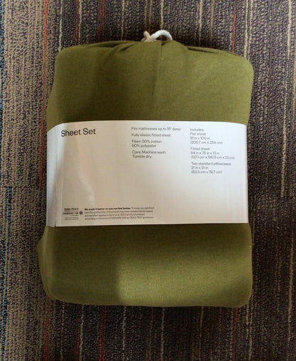 T-shirt soft jersey knit sheet set - size full - olive green