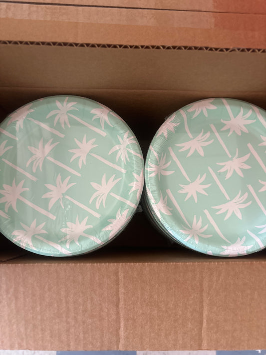 Case Pack - Small 6.75in Teal Palm Tree Plates - 320ct - CLEARANCE