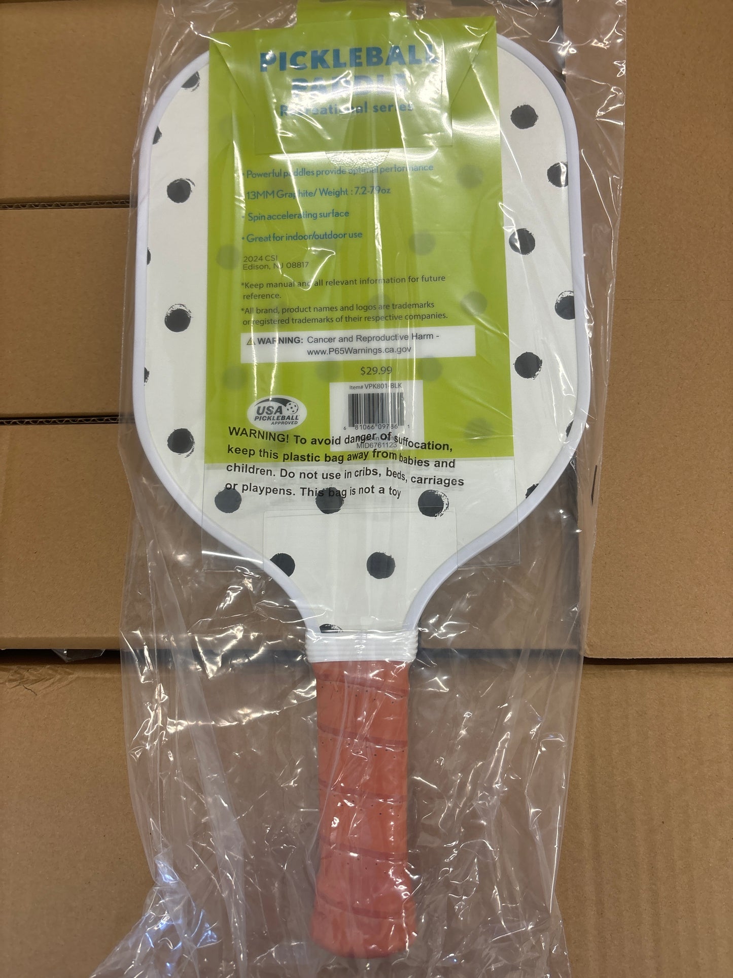 Case Pack - Double Sided Pickleball Paddle - BlackFloral/Polka Dots - New - 24pc