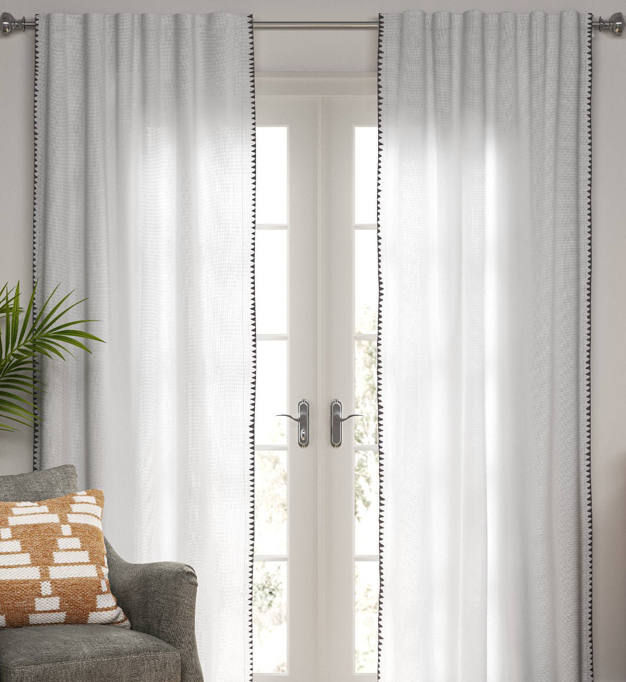 1pc 54’’x84’’ light filtering stitched edge curtain panel cream