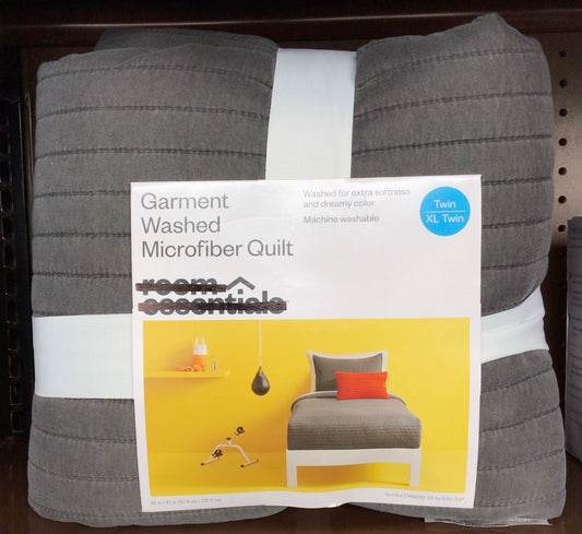 Garment Washed Microfiber Quilt - dark gray