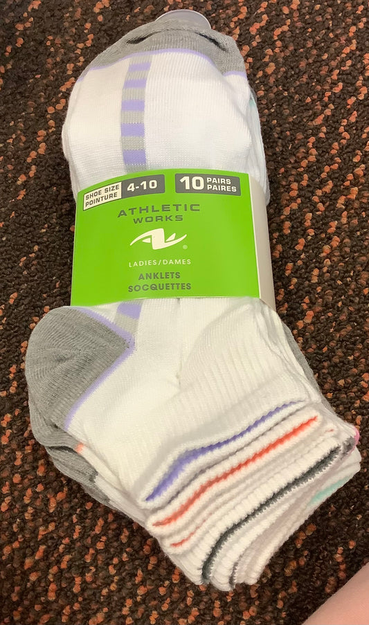 Athletic Works Anklets Socks Size 4-10 (ladies) white and grey 10ct