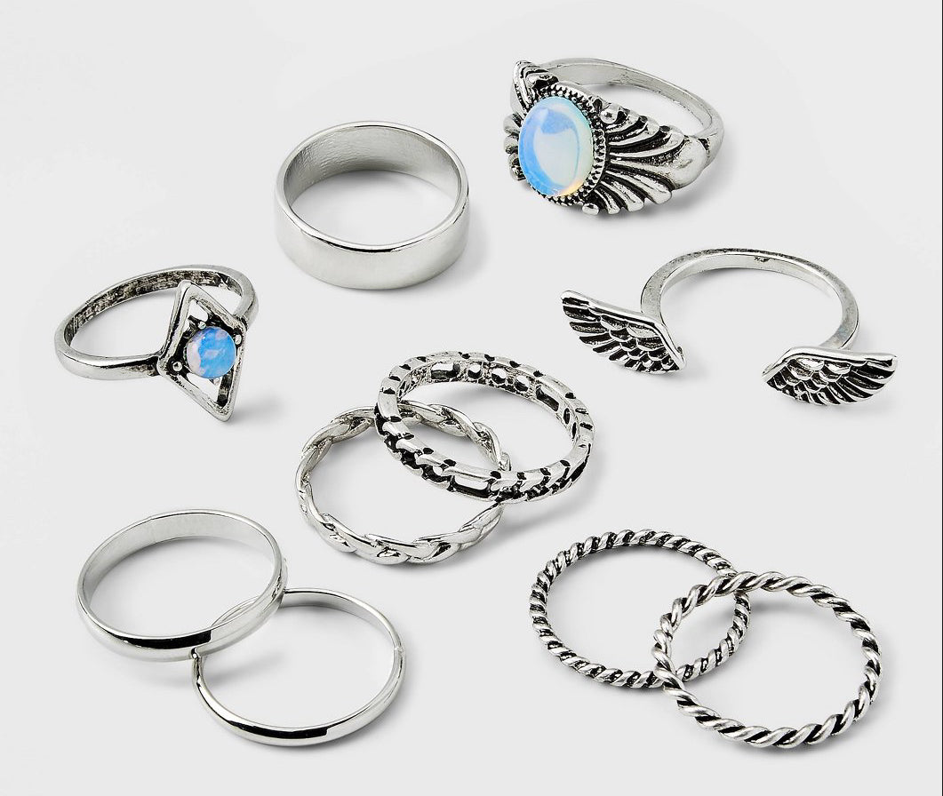 Moonstone and Frozen Chain wings ring - 10pc