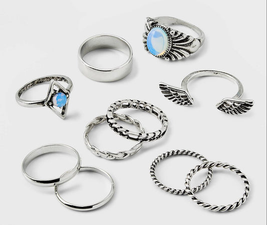 Moonstone and Frozen Chain wings ring - 10pc