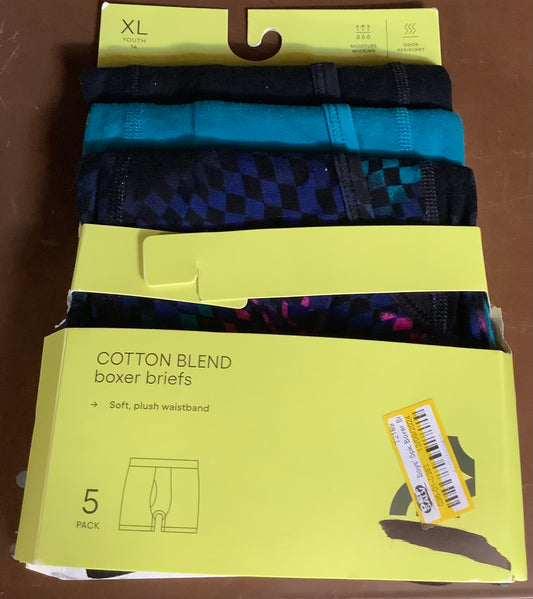 Cotton Blend Boxer Briefs Youth XL (14) 5ct - blue