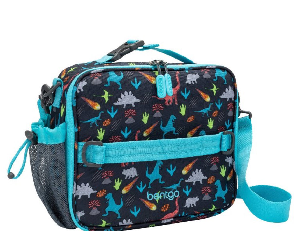 Bentgo Kids' Prints Double Insulated Lunch Bag, Durable, Water-Resistant Fabric, Bottle Holder - Dinosaurs