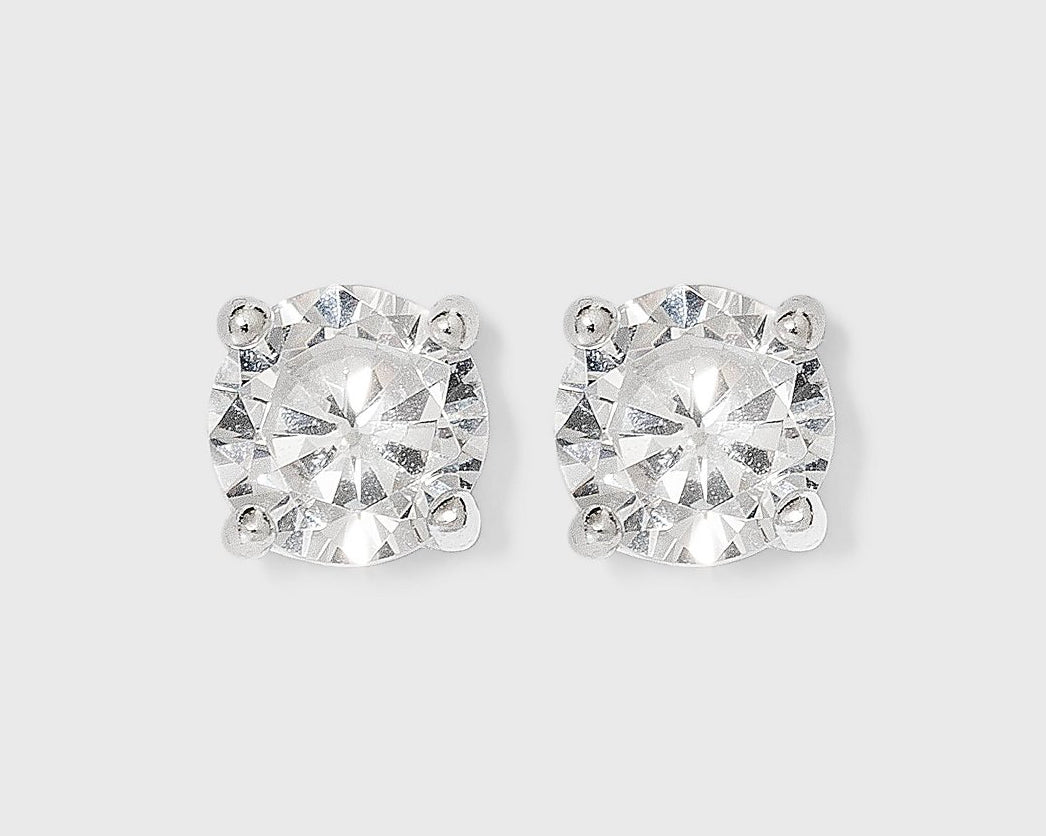 Sterling Silver Cubic Zirconia Stud Earrings - Silver