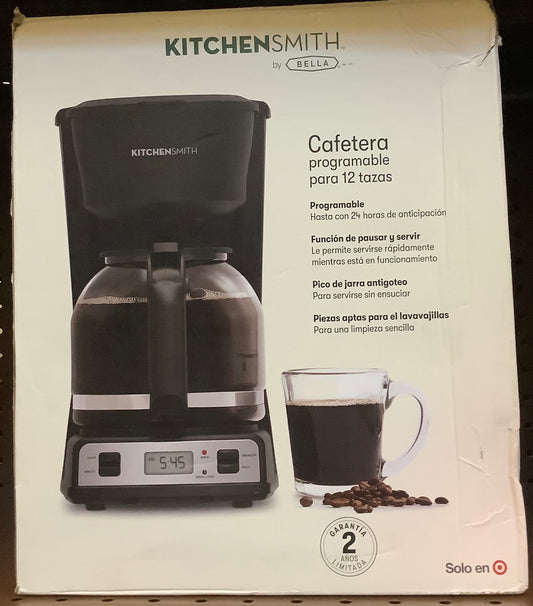 KitchenSmith by Bella 12 Cup Programmable Coffeemaker:
Electric Coffee Maker, 60 oz Capacity, Dishwasher-Safe Parts, Gray