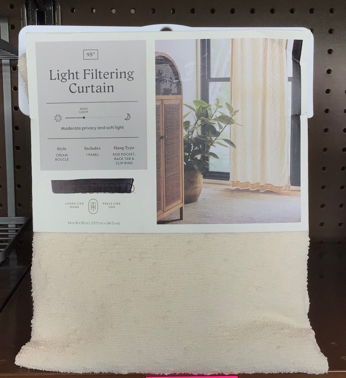 1 piece 54”x95” Light filtering textured window curtain- cream