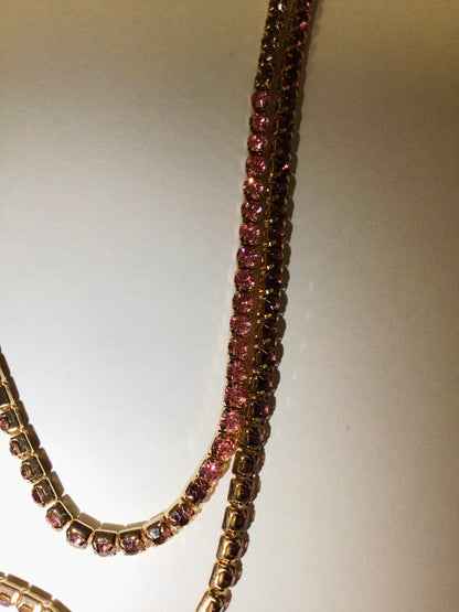 Diamond Tennis Necklace - Pink/Purple 2pc