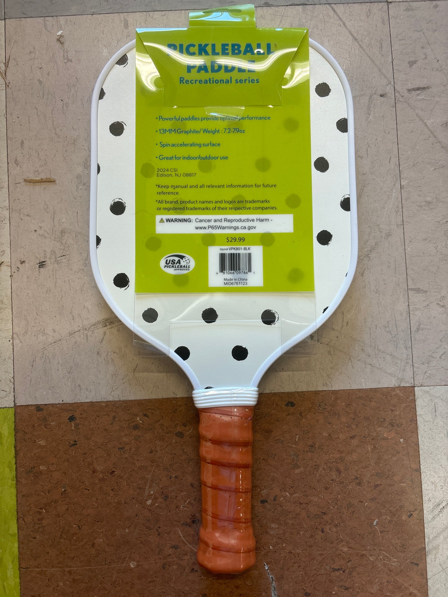 Double Sided Pickleball Paddle - BlackFloral/Polka Dots - New