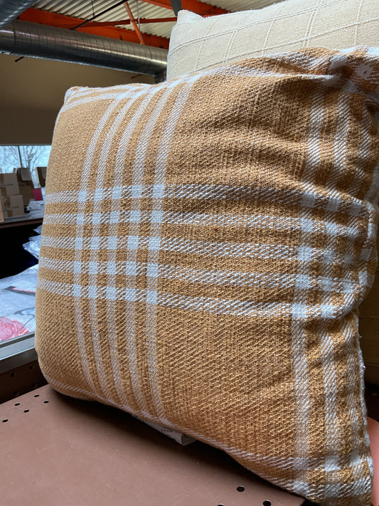 Reversible Cotton Woven Plaid Square Throw Pillow Gold/ Cream