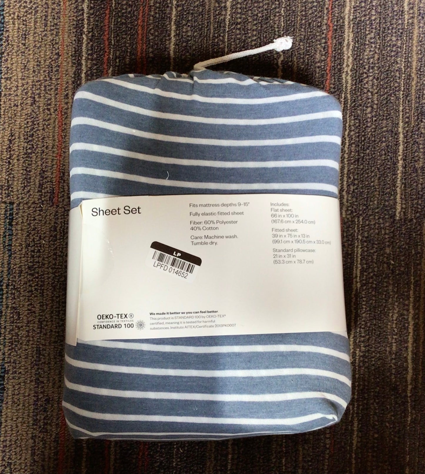 T-shirt soft jersey knit sheet set - size full - blue&white stripes