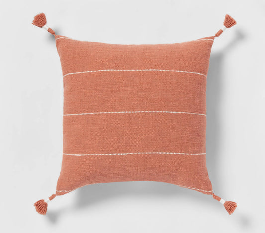Square textured stripe tassel decorative throw pillow