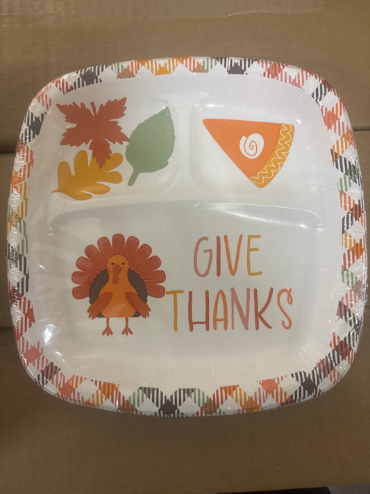 9” Kids Divided Plate Thanksgiving - 10pk