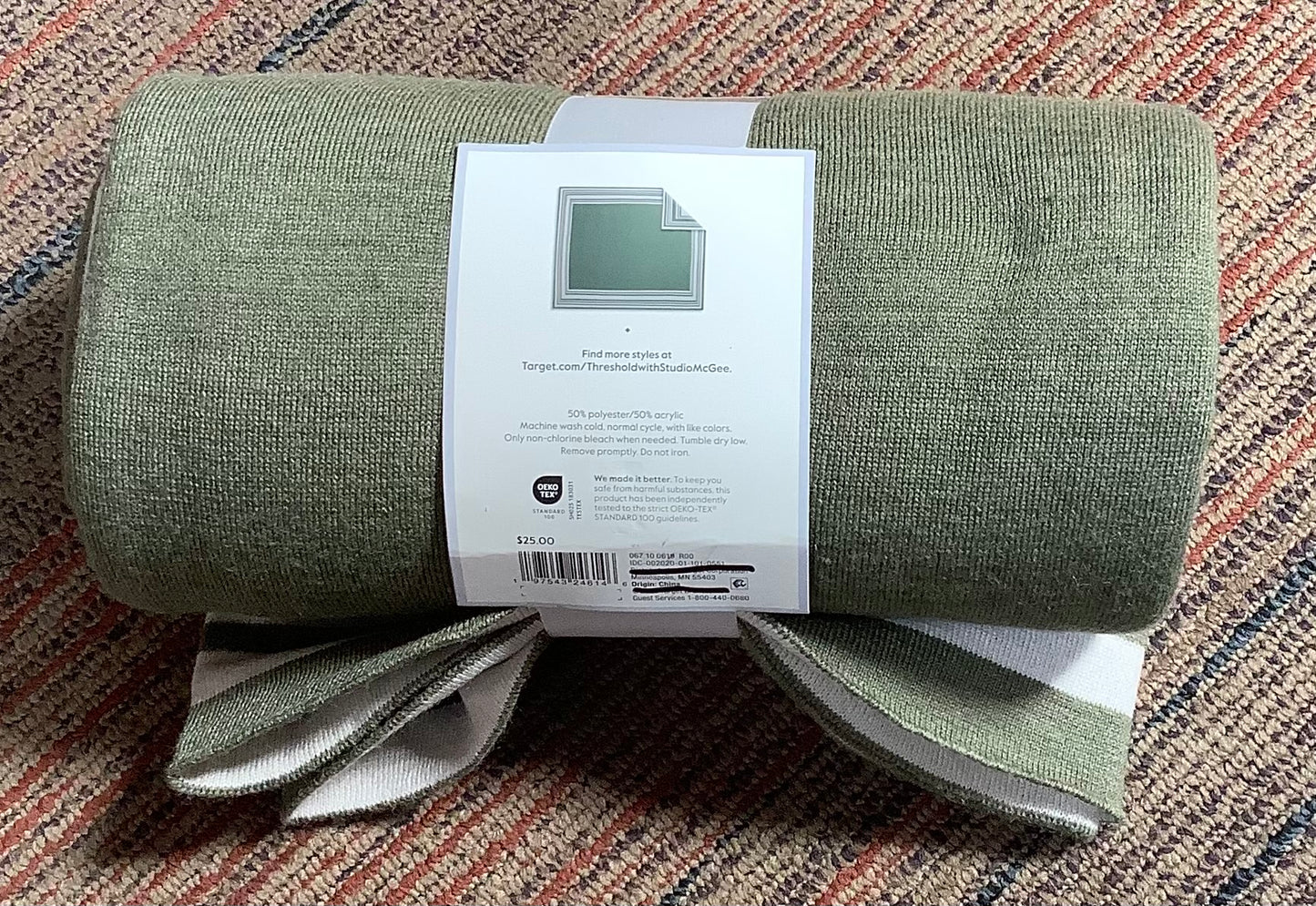 Framed Jacquard Knit Throw Blanket Sage Green/Cream