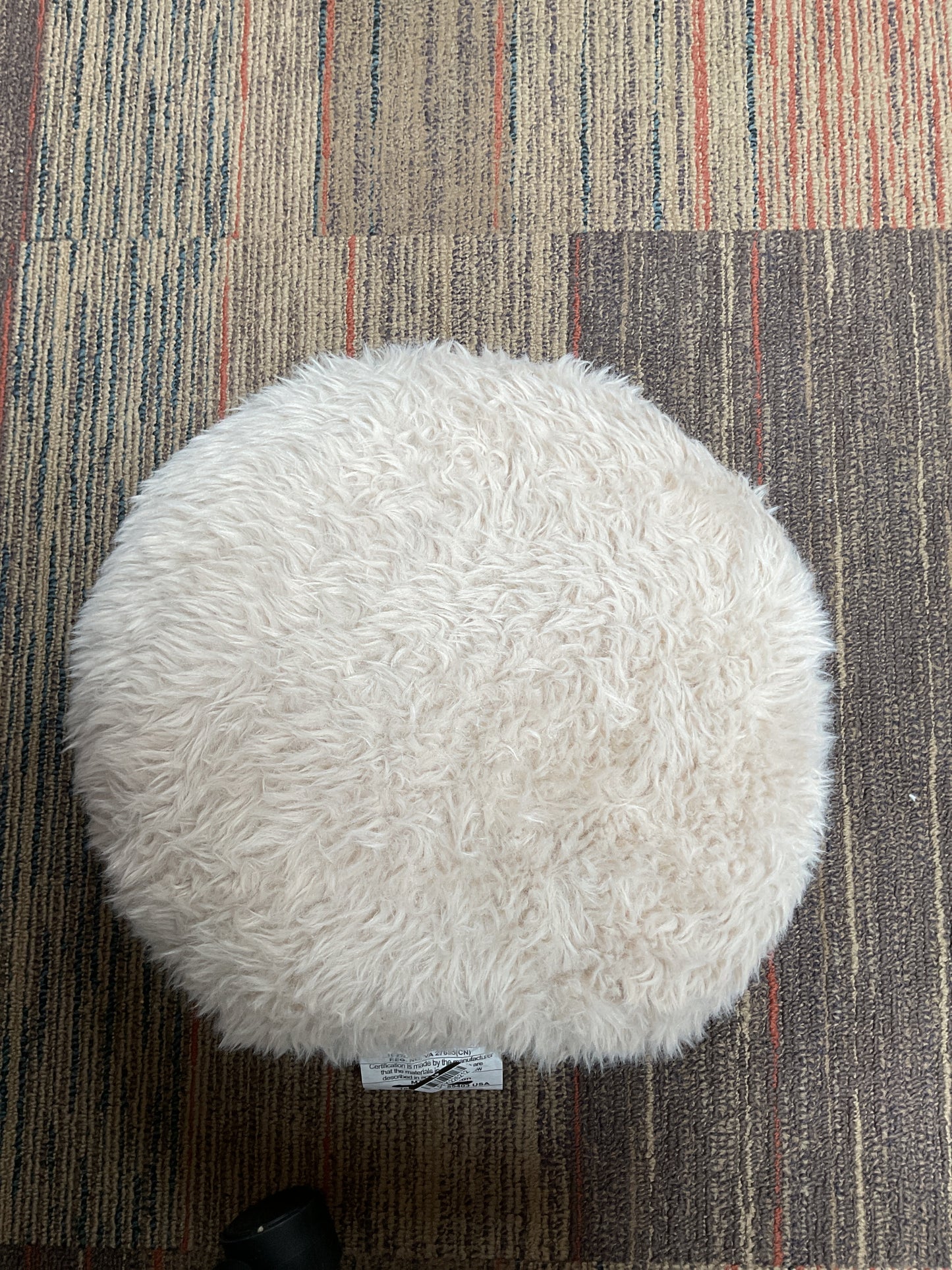 Long Faux Fur Round Throw Pillow Beige