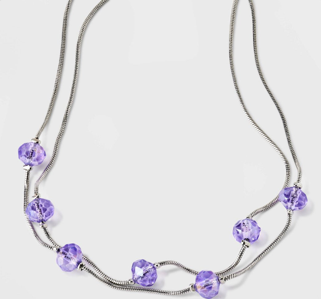 Beaded Choker Necklace - Purple