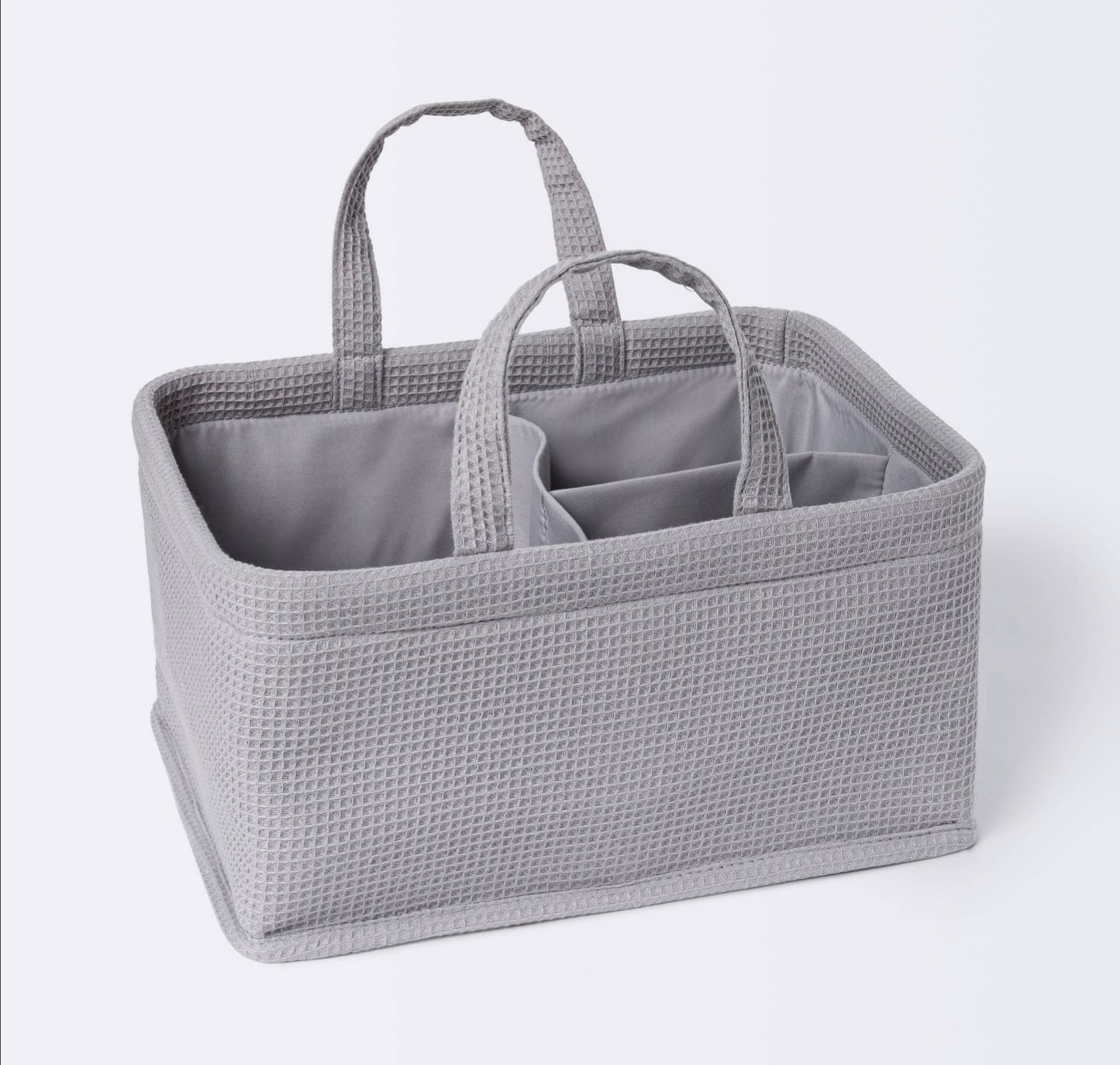 Waffle Weave Rectangular Diaper Caddy with Handles - Gray