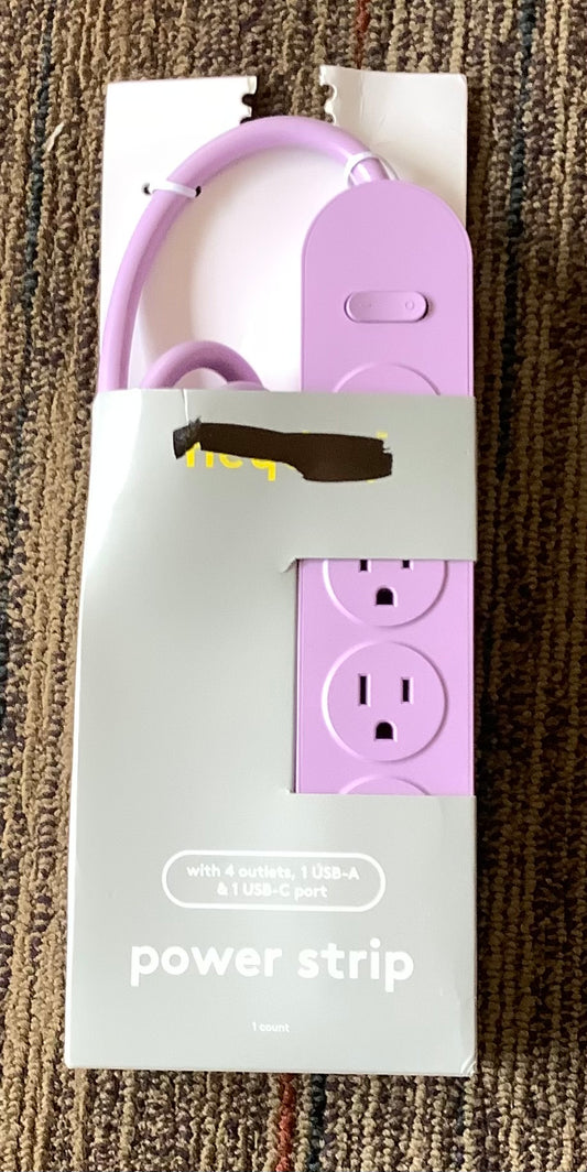 4 Outlet Power Strip 6' Cord with USB Purple