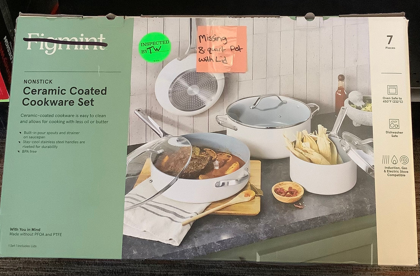 6pc Nonstick Ceramic Coated Aluminum Cookware Set
Cream (missing an item)