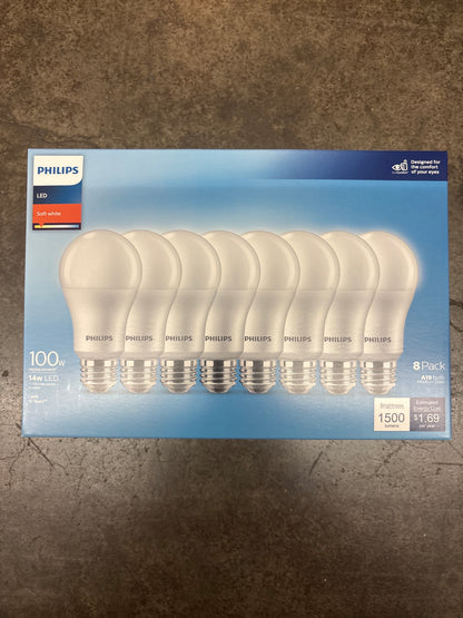 Philips LED 100W Frosted Soft White A19
8-Pack (Non-T20) - New - CLEARANCE