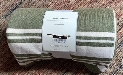 Framed Jacquard Knit Throw Blanket Sage Green/Cream
