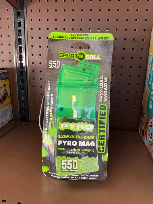 SplatRBall PYRO
Magazine Glow-In-The-Dark 550 water ball rounds for blaster- AMMO NOT INCLUDED