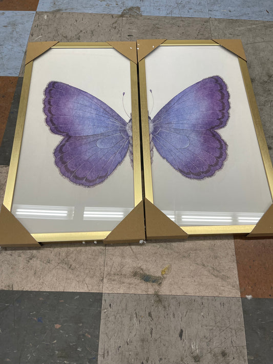 2 piece purple butterfly wing art ￼