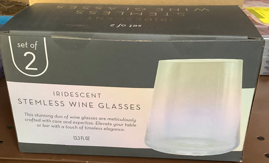 Clear Iridescent Stemless Wine Glass - Set of 2,