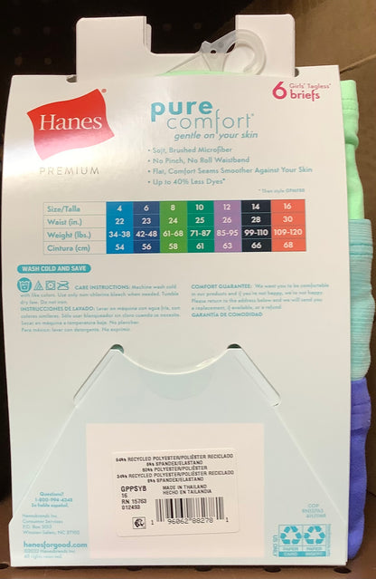 Hanes Girls' 6pk Pure Microfiber Briefs - Colors May Vary 16