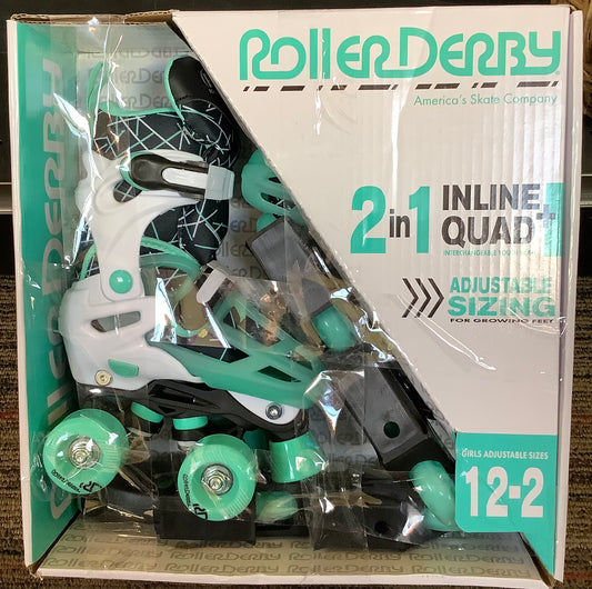 DAMAGED BOX!!!!!! Roller Derby Mint Prodigy Kids' Adjustable Inline-Quad
Combo Skates - White/Mint Green S (12-2)